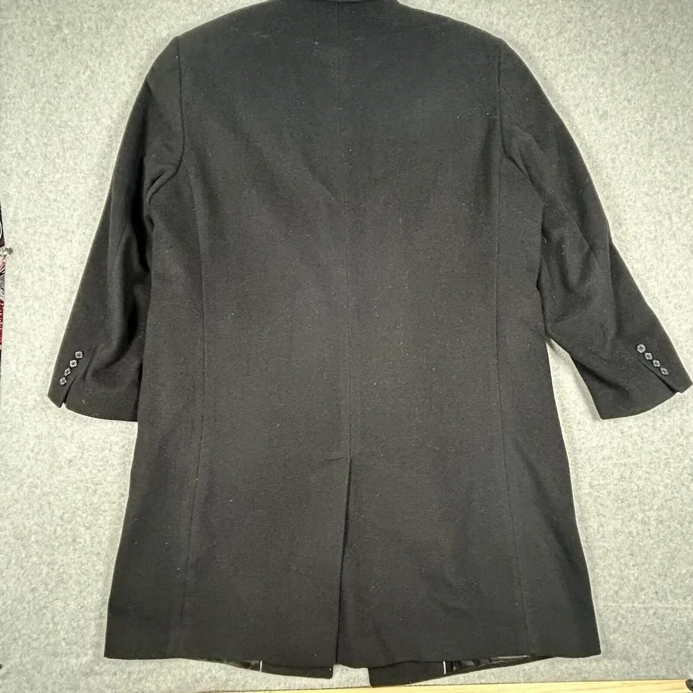 Mens Black Chaps Wool Blend Long Trench Pea Coat Sz 44L‎ Winter